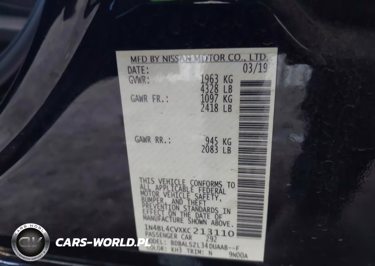 2019 Nissan Altima 2.5 Sr VIN:1N4BL4CVXKC213110 - 9