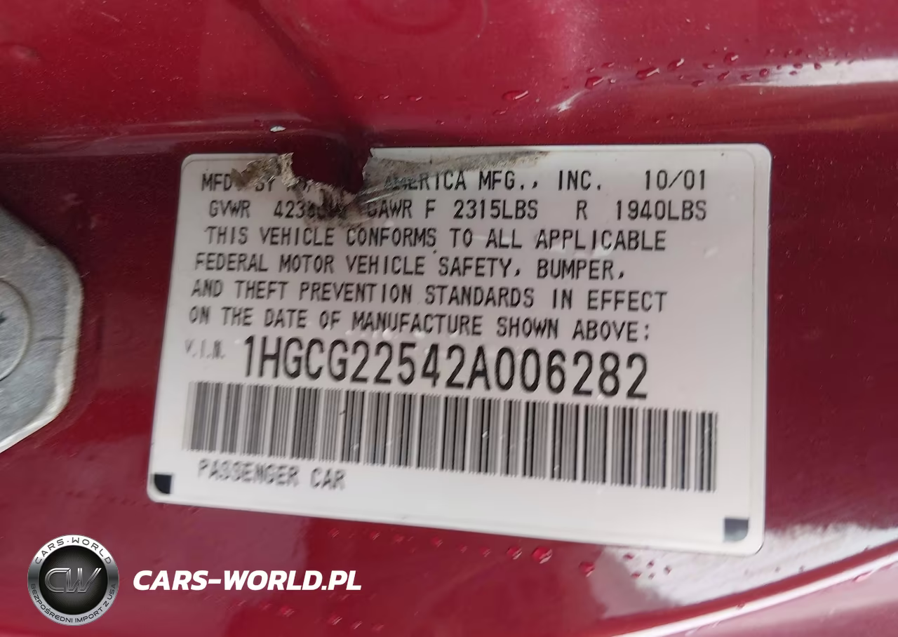 2002 Honda Accord 3.0 Ex VIN:1HGCG22542A006282 - 9