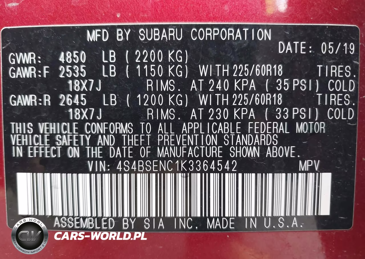 2019 Subaru Outback 3.6R Limited VIN:4S4BSENC1K3364542 - 9