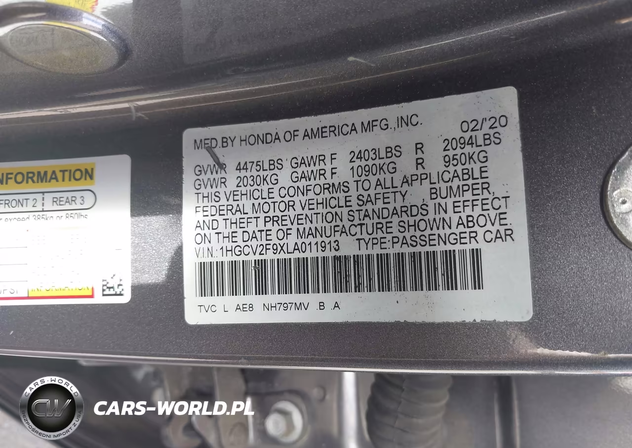 2020 Honda Accord Touring VIN:1HGCV2F9XLA011913 - 9