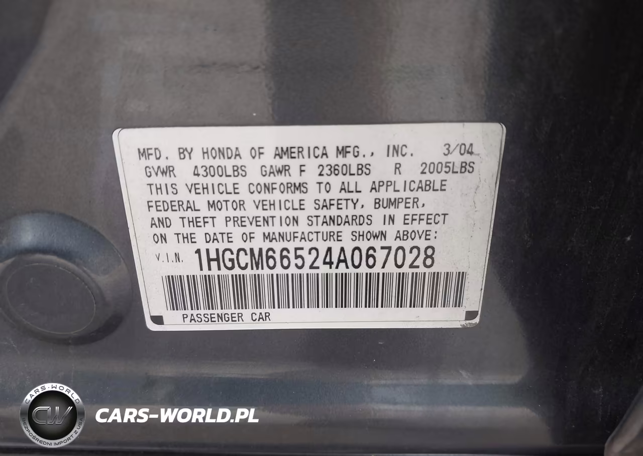 2004 Honda Accord 3.0 Ex VIN:1HGCM66524A067028 - 9