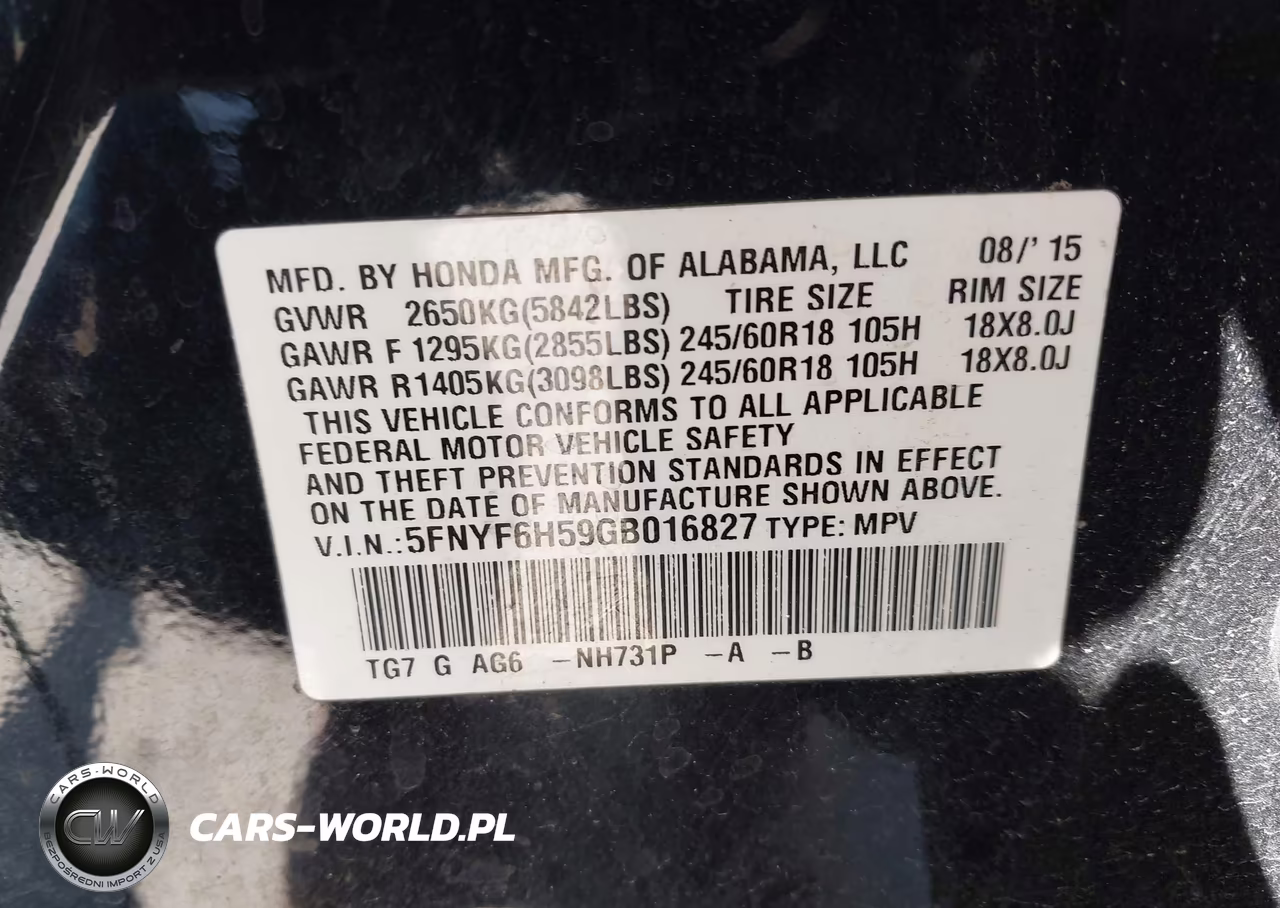 2016 Honda Pilot Ex-L VIN:5FNYF6H59GB016827 - 9