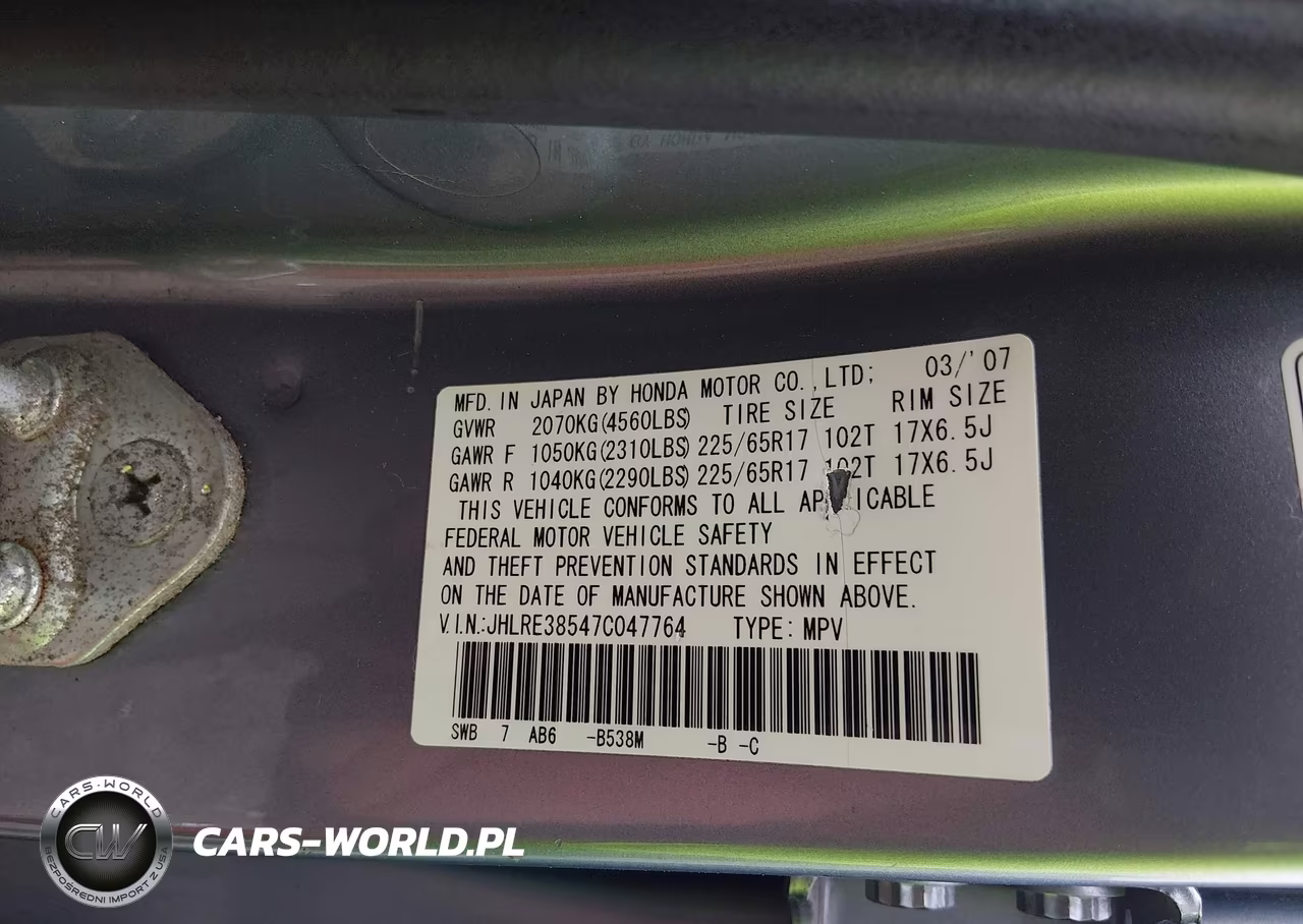 2007 Honda Cr-V Ex VIN:JHLRE38547C047764 - 9
