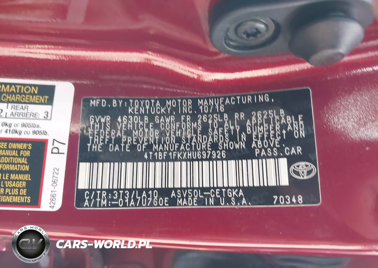 2017 Toyota Camry Xle VIN:4T1BF1FKXHU697926 - 9