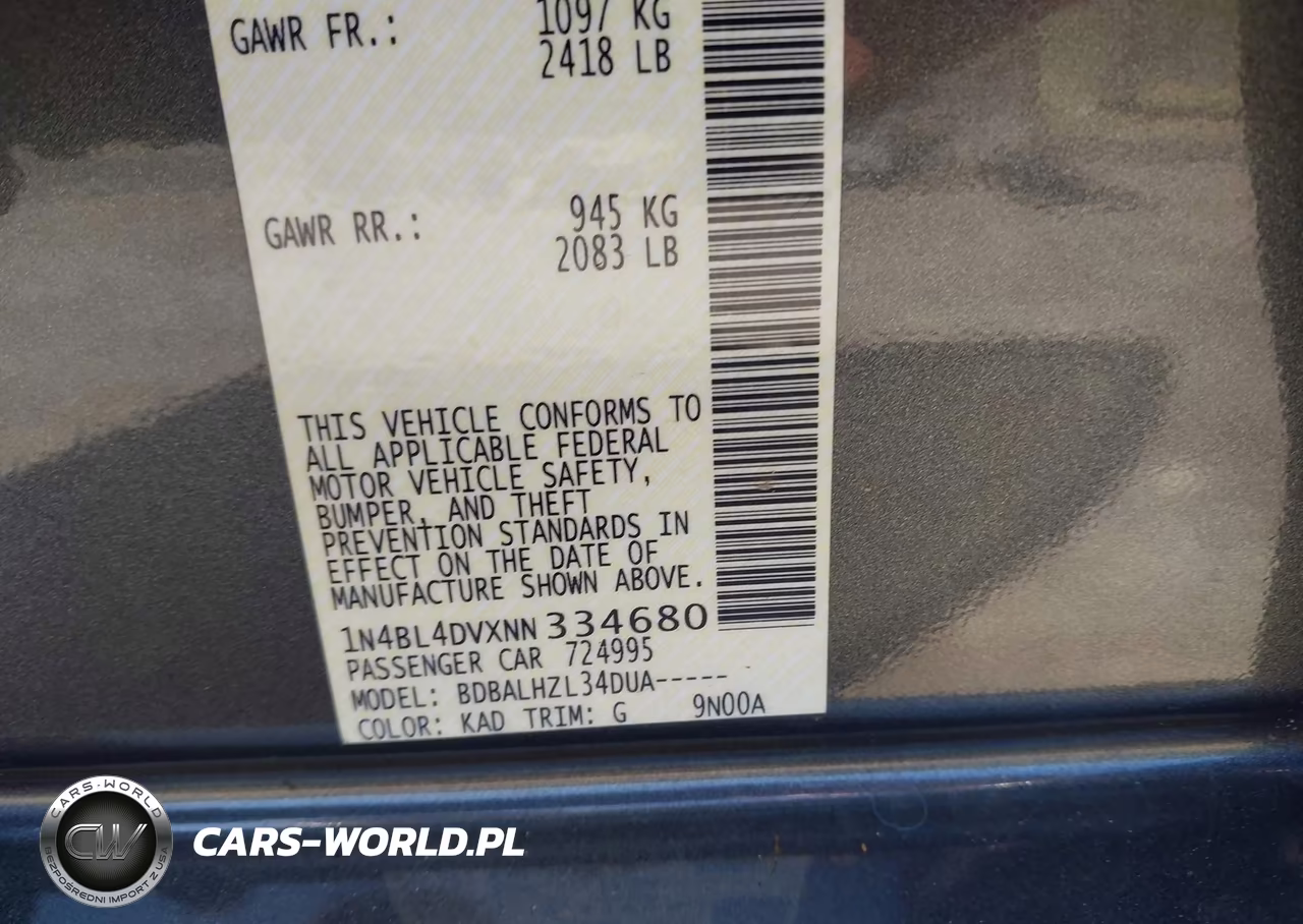 2022 Nissan Altima Sv Fwd VIN:1N4BL4DVXNN334680 - 9