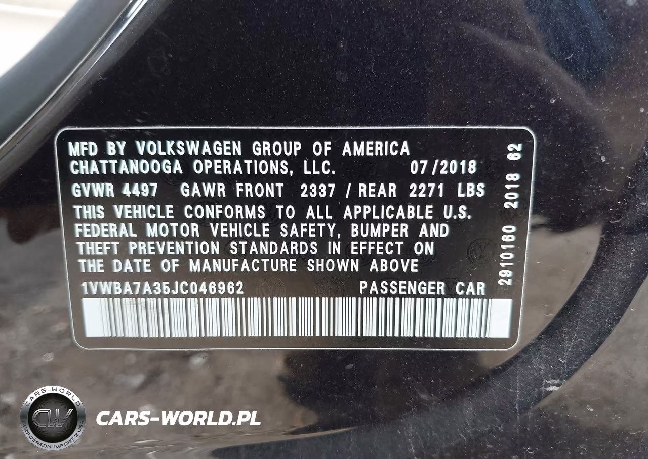 2018 Volkswagen Passat 2.0T Se VIN:1VWBA7A35JC046962 - 9