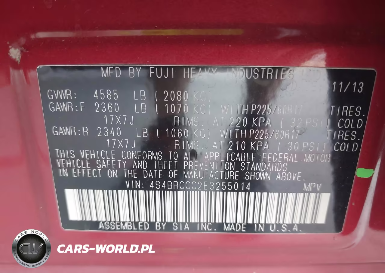 2014 Subaru Outback 2.5I Premium VIN:4S4BRCCC2E3255014 - 9