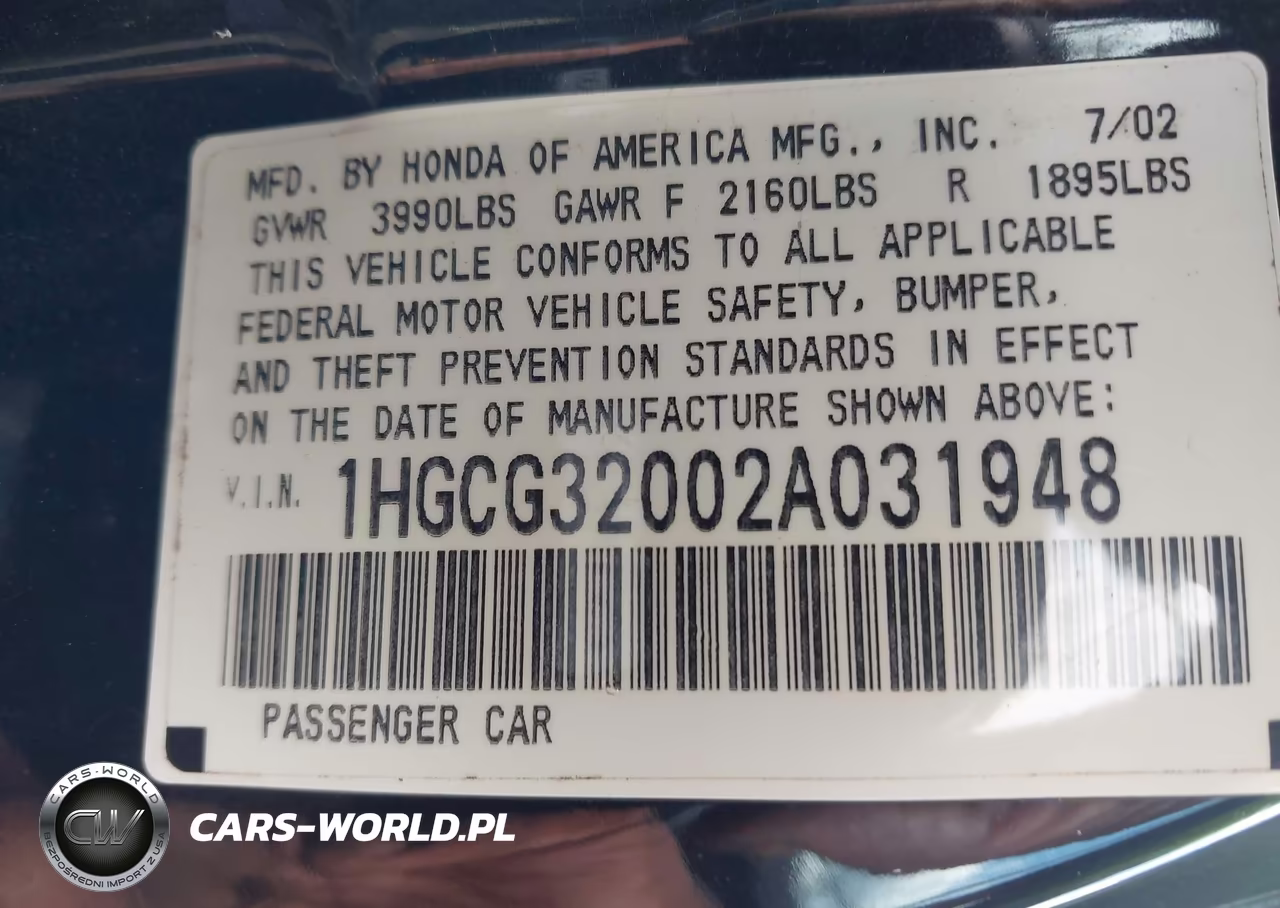 2002 Honda Accord 2.3 Se VIN:1HGCG32002A031948 - 9