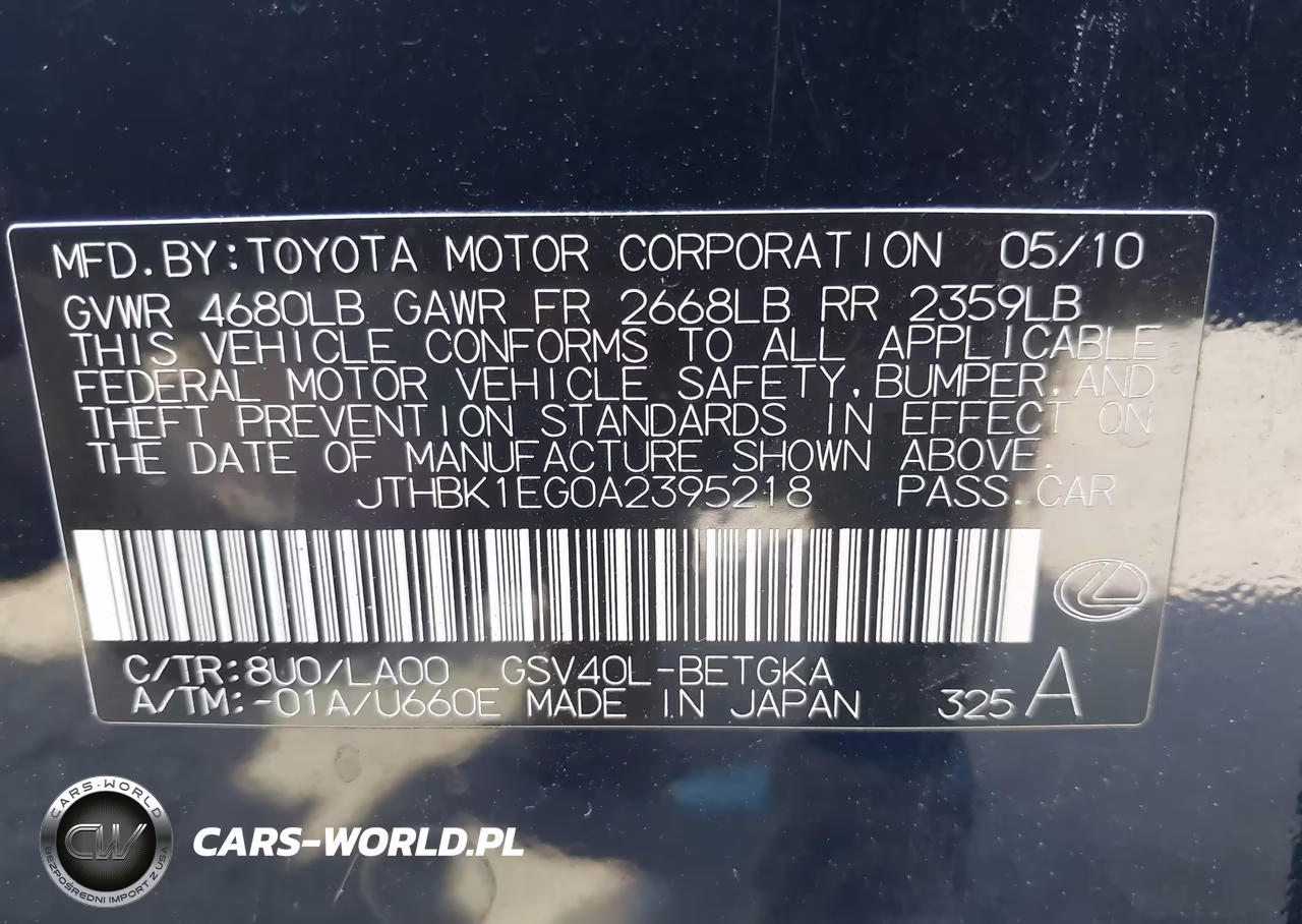 2010 Lexus Es 350 VIN:JTHBK1EG0A2395218 - 9