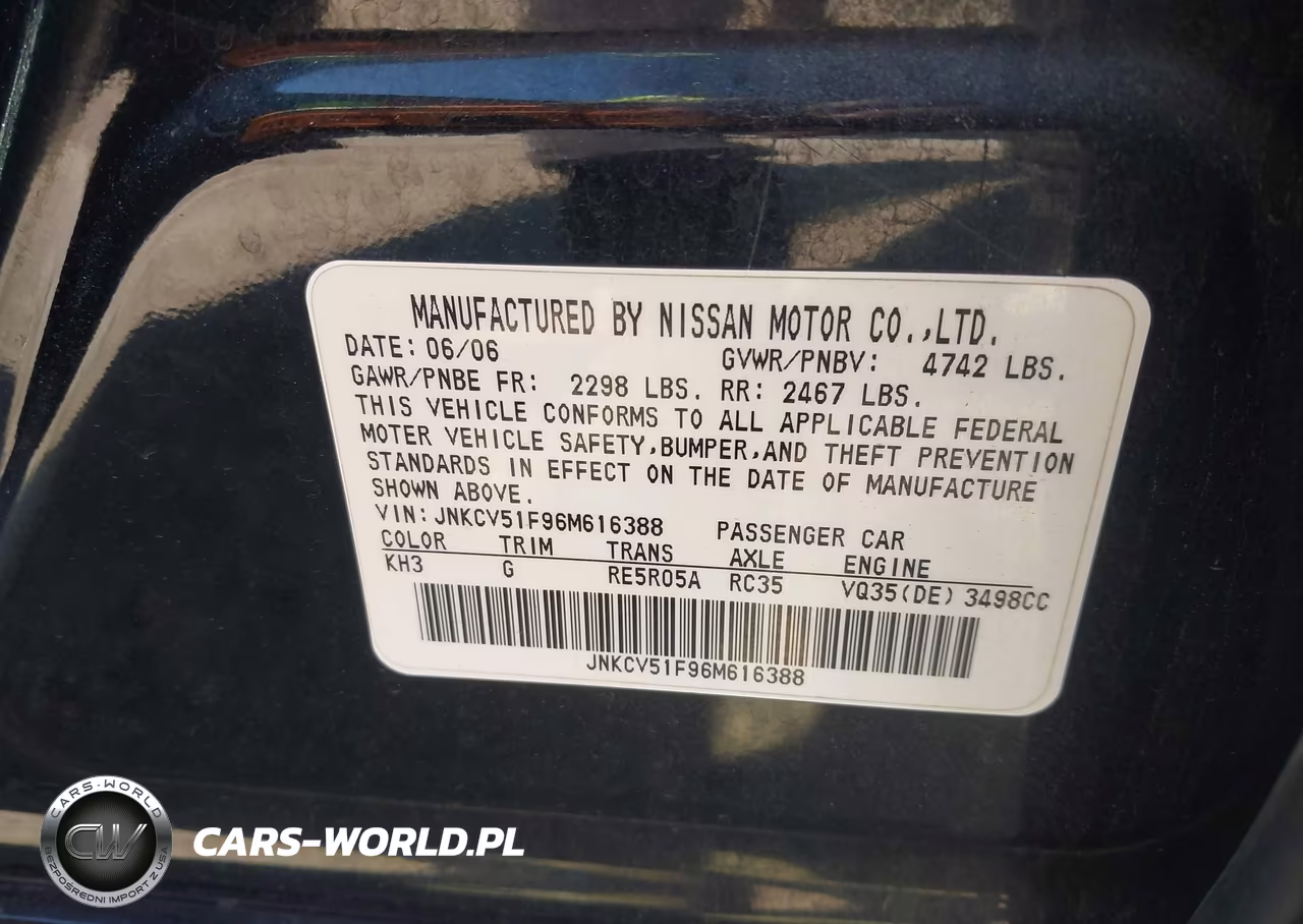 2006 Infiniti G35X VIN:JNKCV51F96M616388 - 9