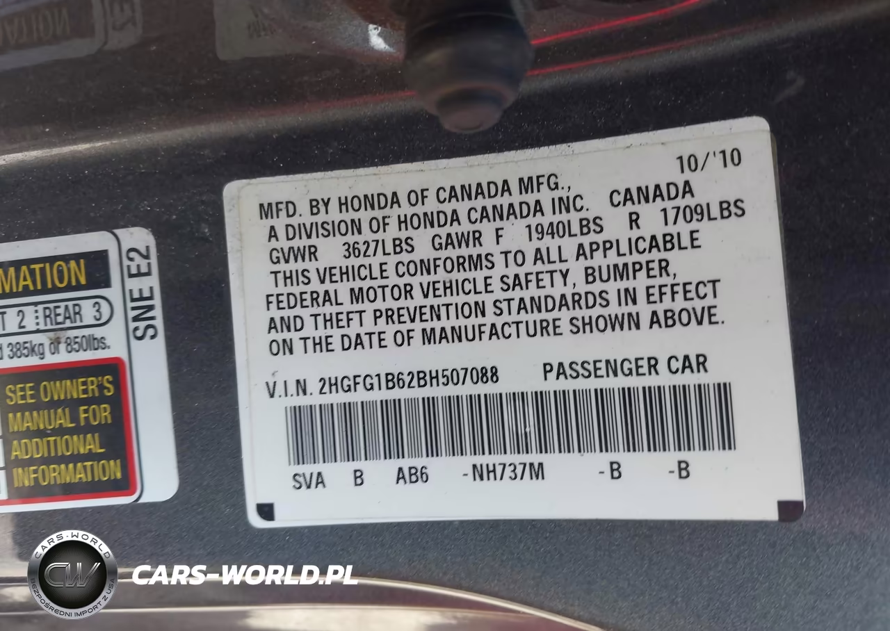 2011 Honda Civic Lx VIN:2HGFG1B62BH507088 - 9