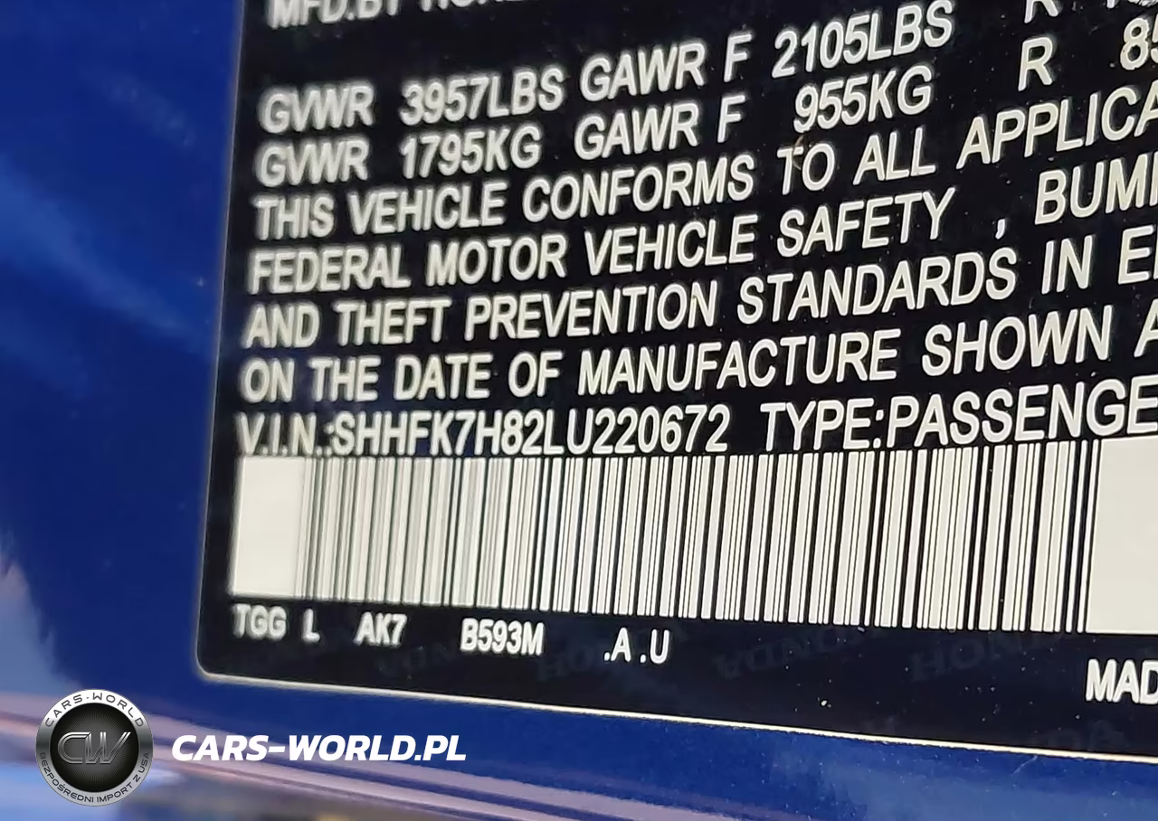 2020 Honda Civic Ex-L VIN:SHHFK7H82LU220672 - 9
