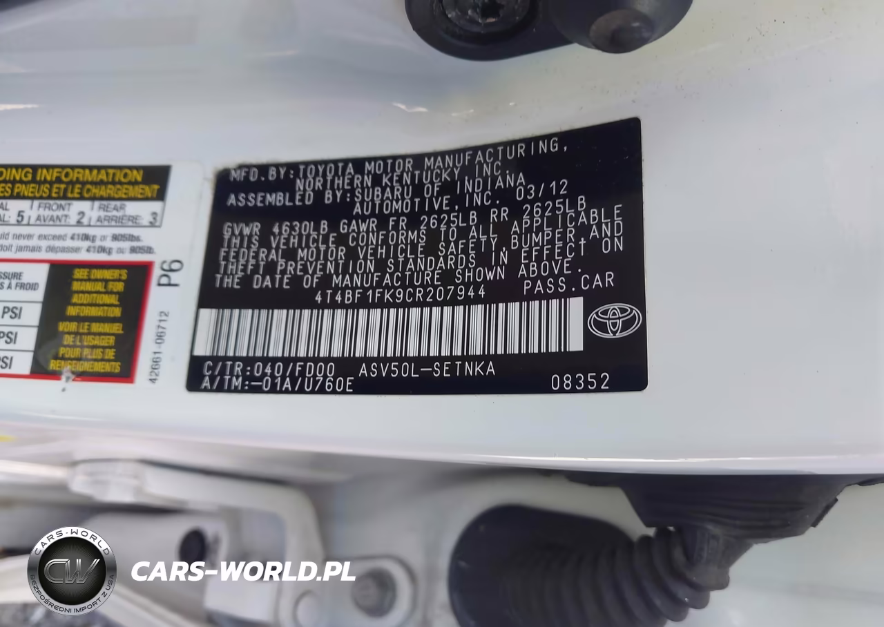 2012 Toyota Camry Le VIN:4T4BF1FK9CR207944 - 9