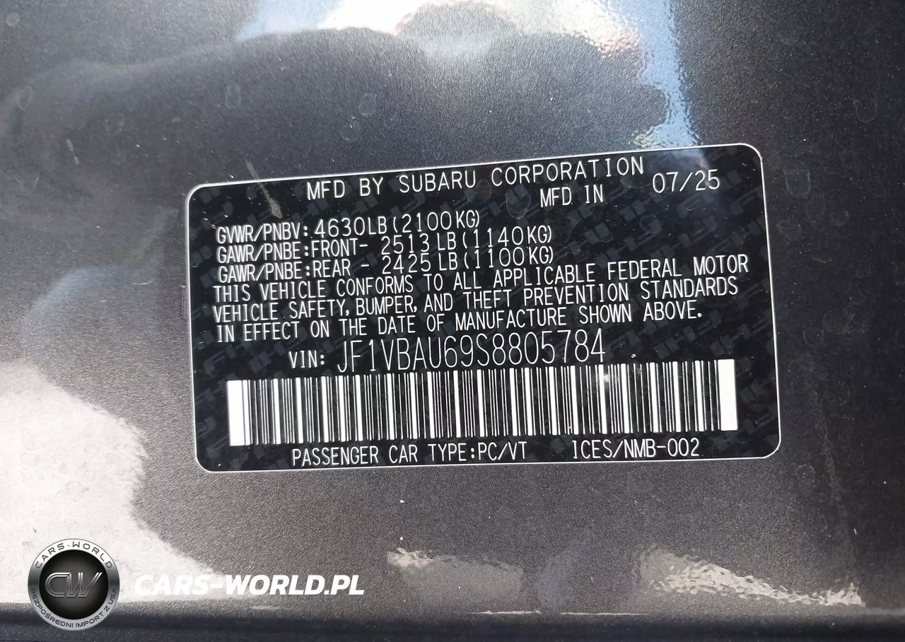 2025 Subaru Wrx Gt VIN:JF1VBAU69S8805784 - 9