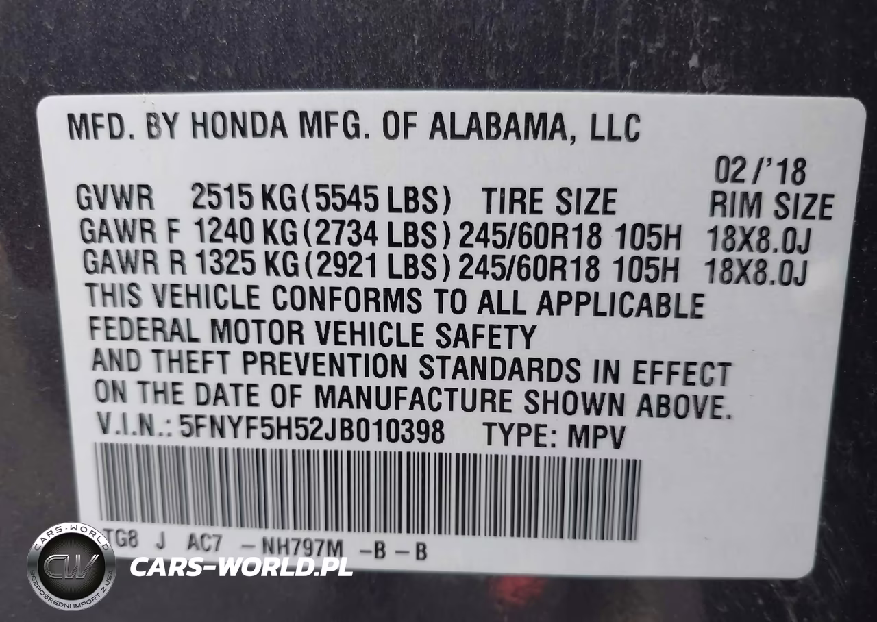 2018 Honda Pilot Ex-L VIN:5FNYF5H52JB010398 - 9