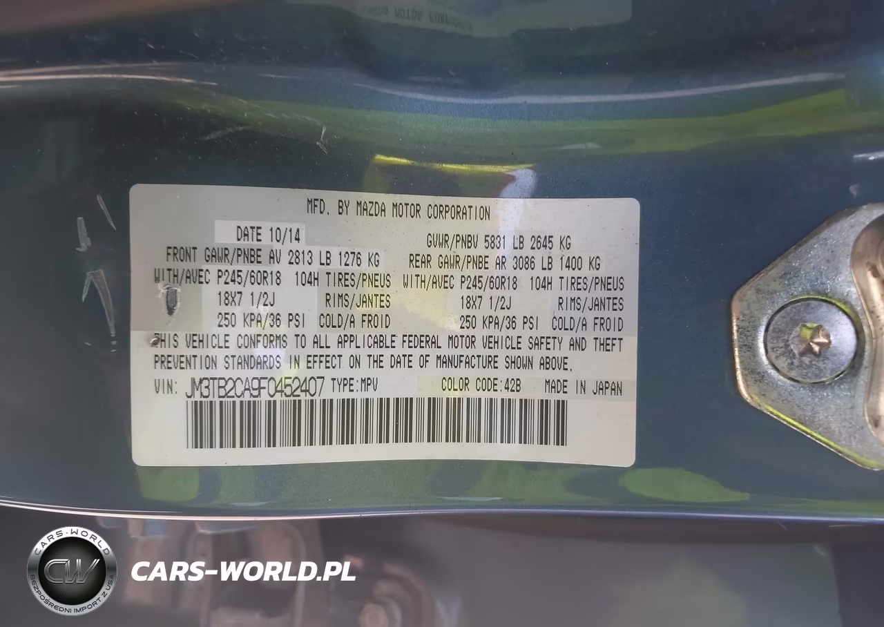 2015 Mazda Cx-9 Touring VIN:JM3TB2CA9F0452407 - 9