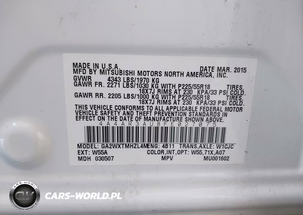 2015 Mitsubishi Outlander Sport Es VIN:4A4AR3AU8FE027075 - 9