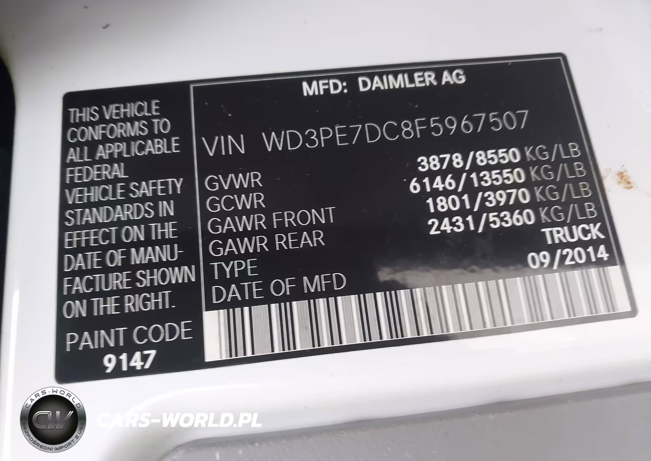 2015 Mercedes-Benz Sprinter 2500 Normal Roof VIN:WD3PE7DC8F5967507 - 9