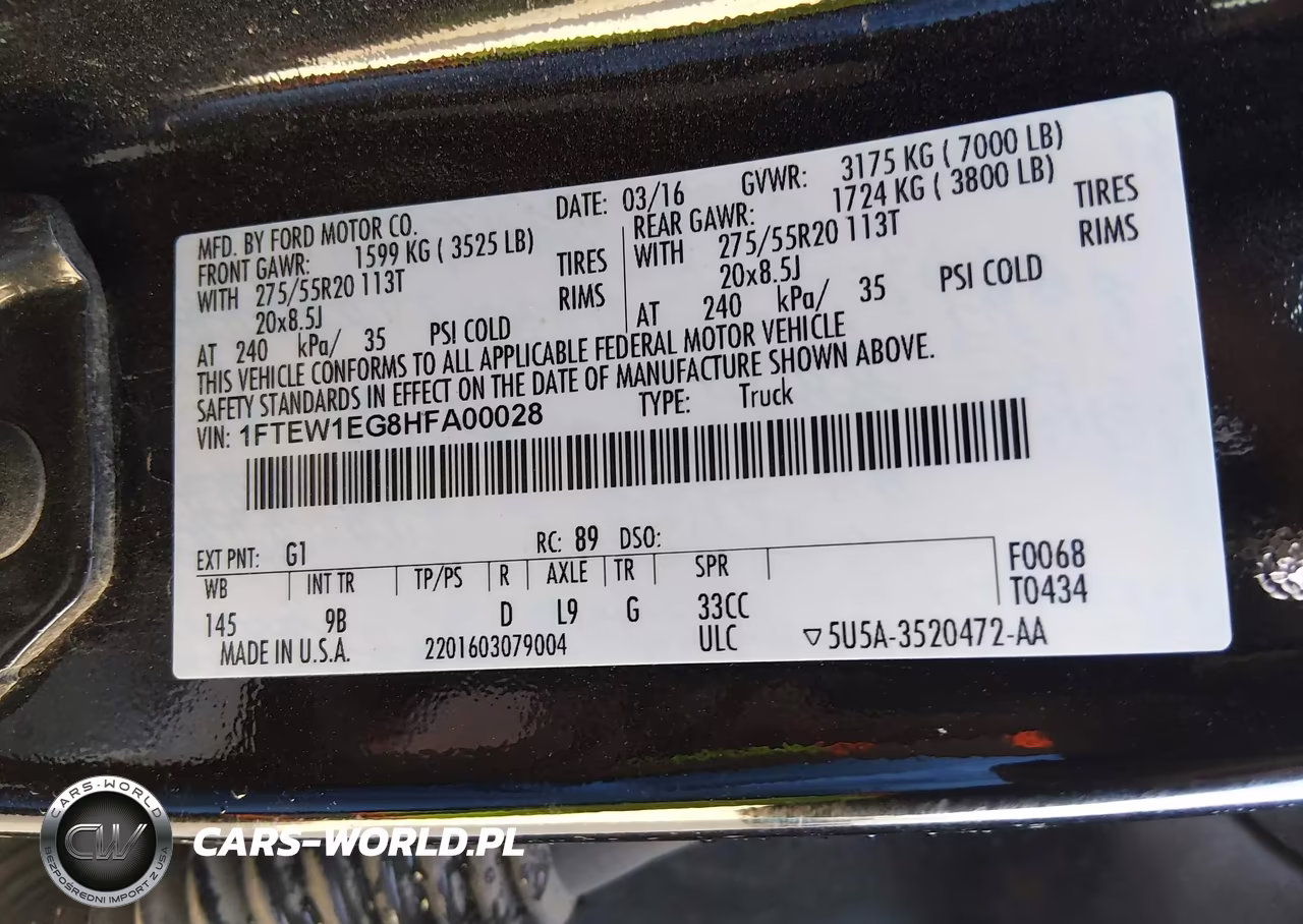 2017 Ford F-150 Platinum VIN:1FTEW1EG8HFA00028 - 8