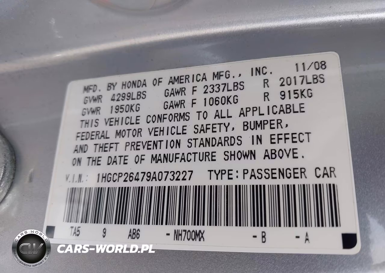 2009 Honda Accord 2.4 Lx-P VIN:1HGCP26479A073227 - 9