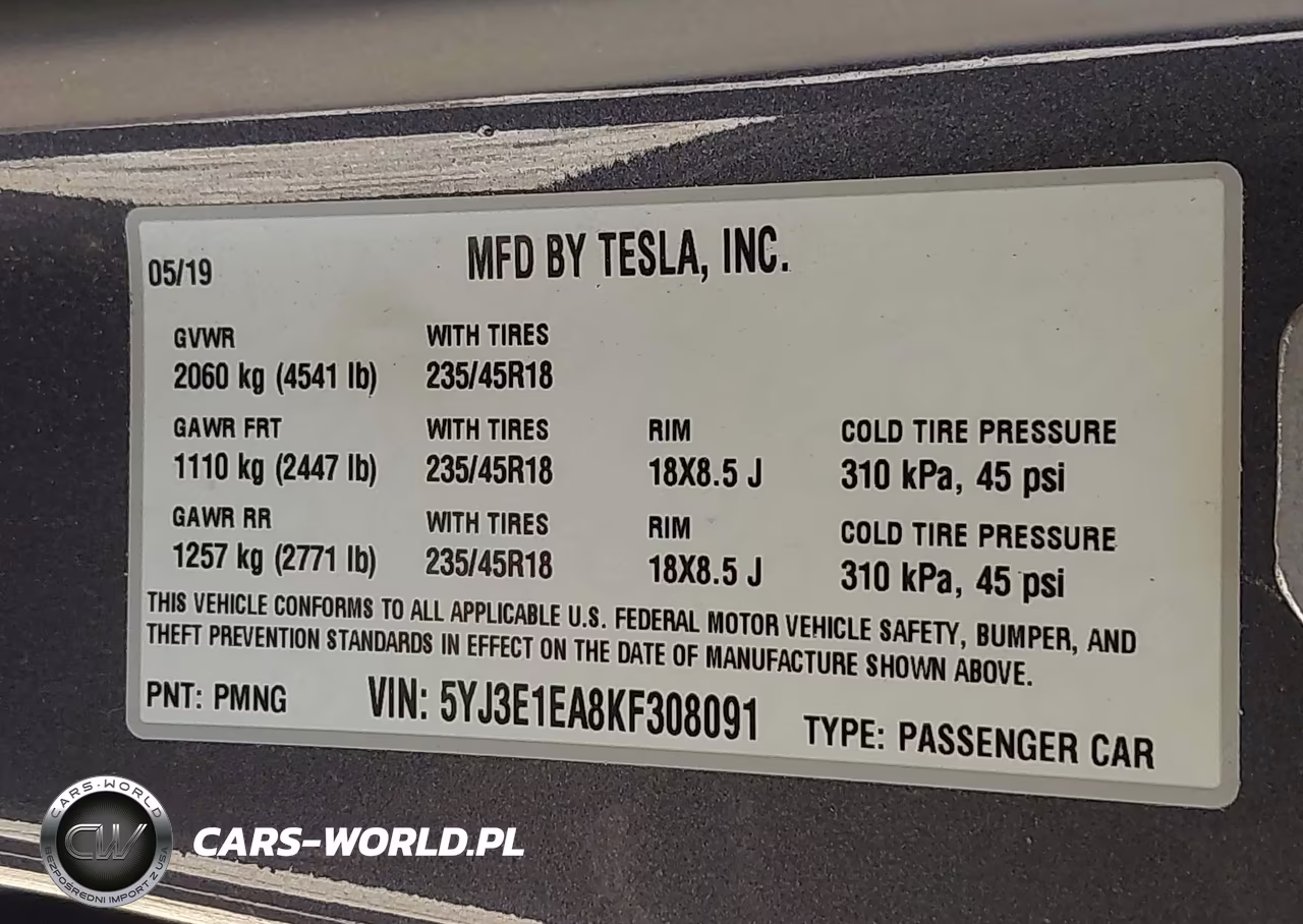 2019 Tesla Model 3 Long Range-Mid Range-Standard Range-Standard Range Plus VIN:5YJ3E1EA8KF308091 - 9