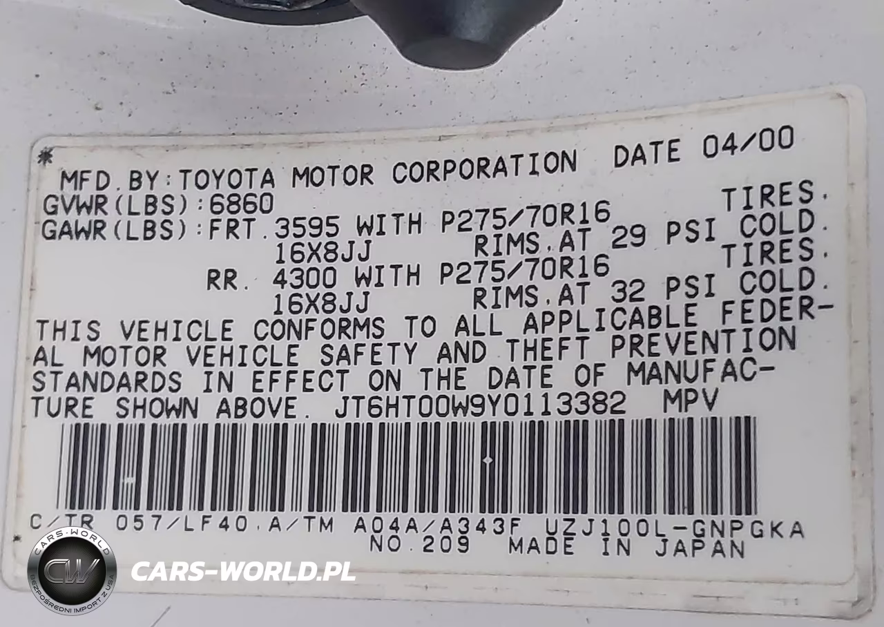 2000 Lexus Lx 470 VIN:JT6HT00W9Y0113382 - 9