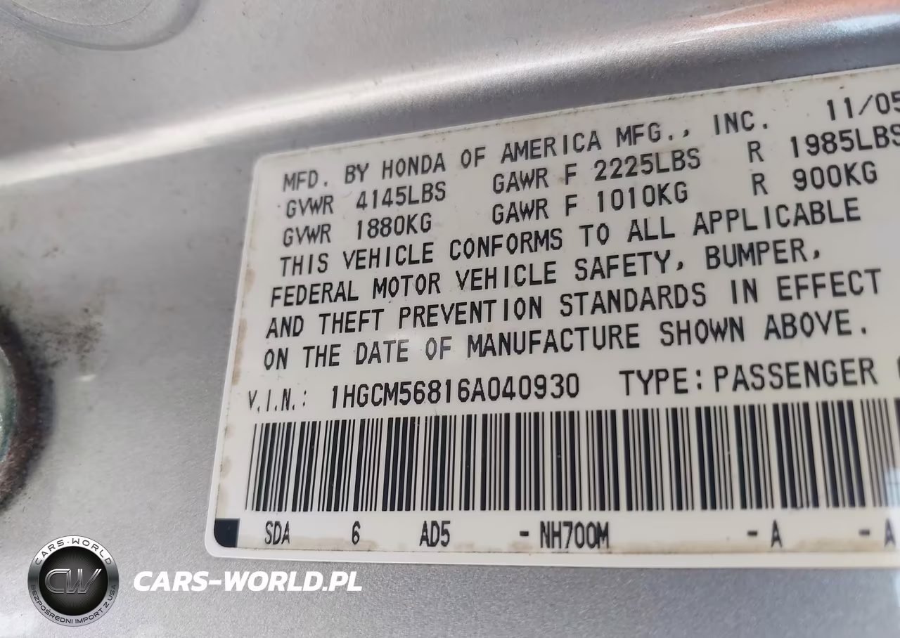 2006 Honda Accord 2.4 Ex VIN:1HGCM56816A040930 - 9