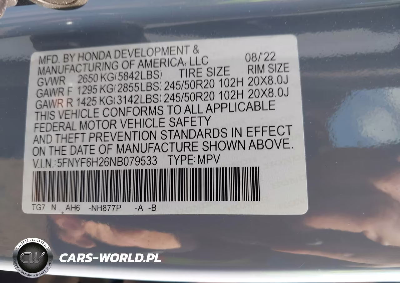 2022 Honda Pilot Awd Special Edition VIN:5FNYF6H26NB079533 - 9