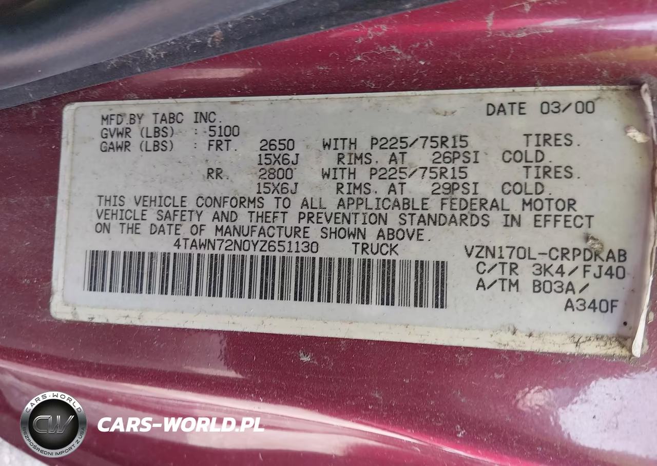 2000 Toyota Tacoma Base V6 VIN:4TAWN72N0YZ651130 - 9