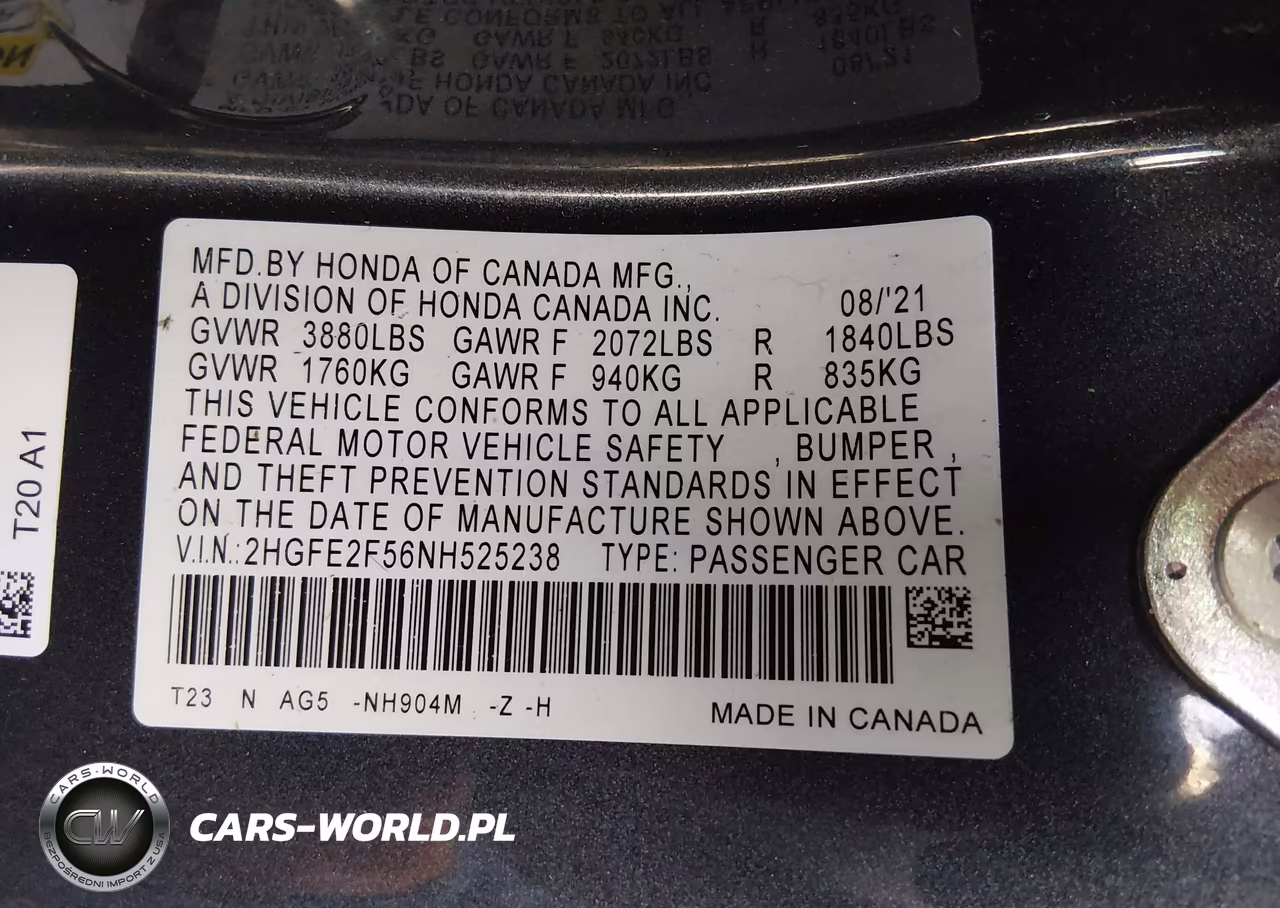 2022 Honda Civic Sport VIN:2HGFE2F56NH525238 - 9