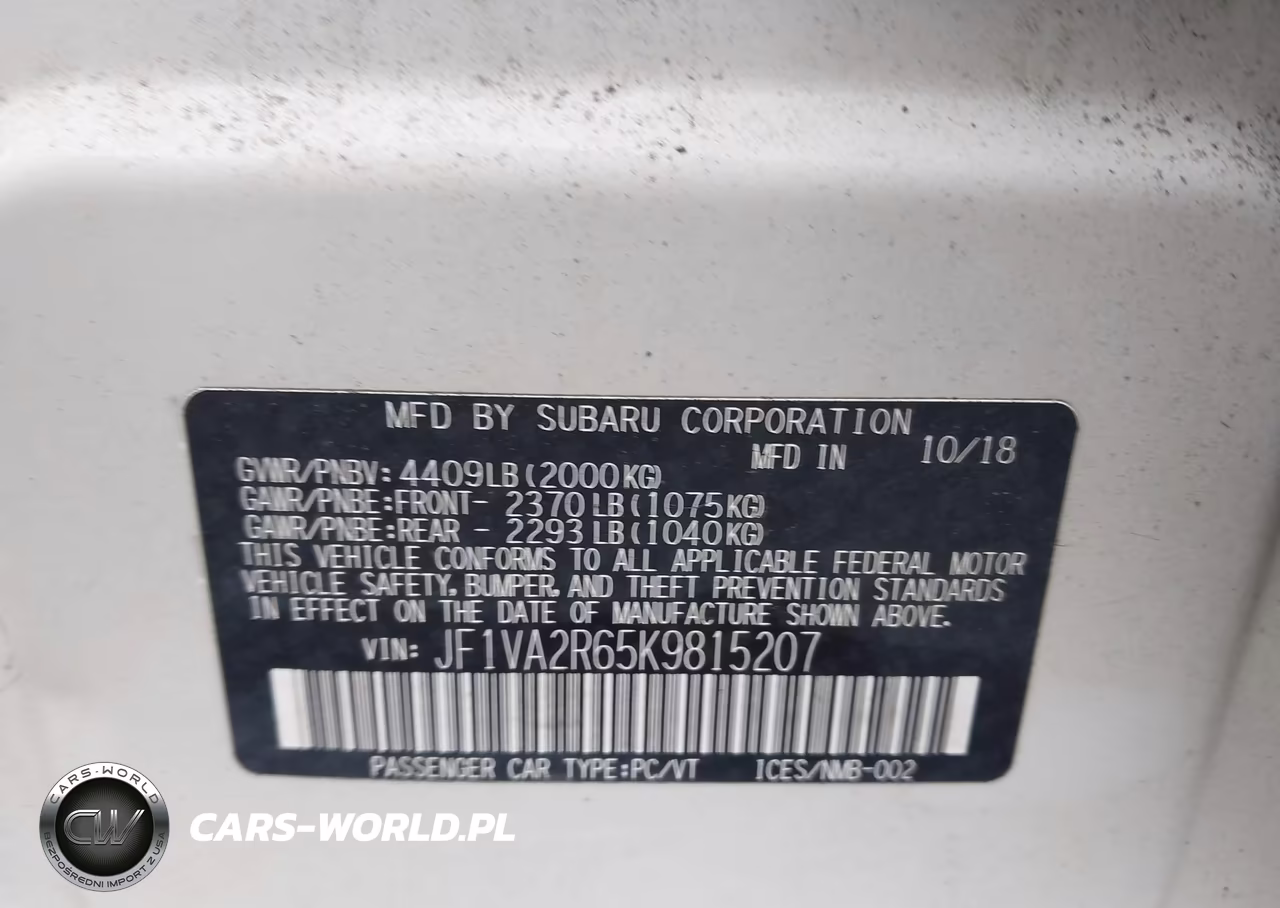 2019 Subaru Wrx Sti VIN:JF1VA2R65K9815207 - 9