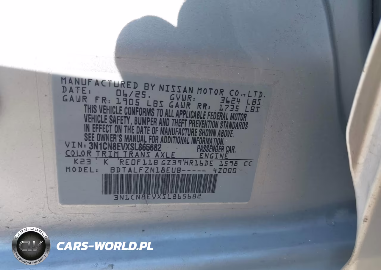 2025 Nissan Versa 1.6 Sv VIN:3N1CN8EVXSL865682 - 9