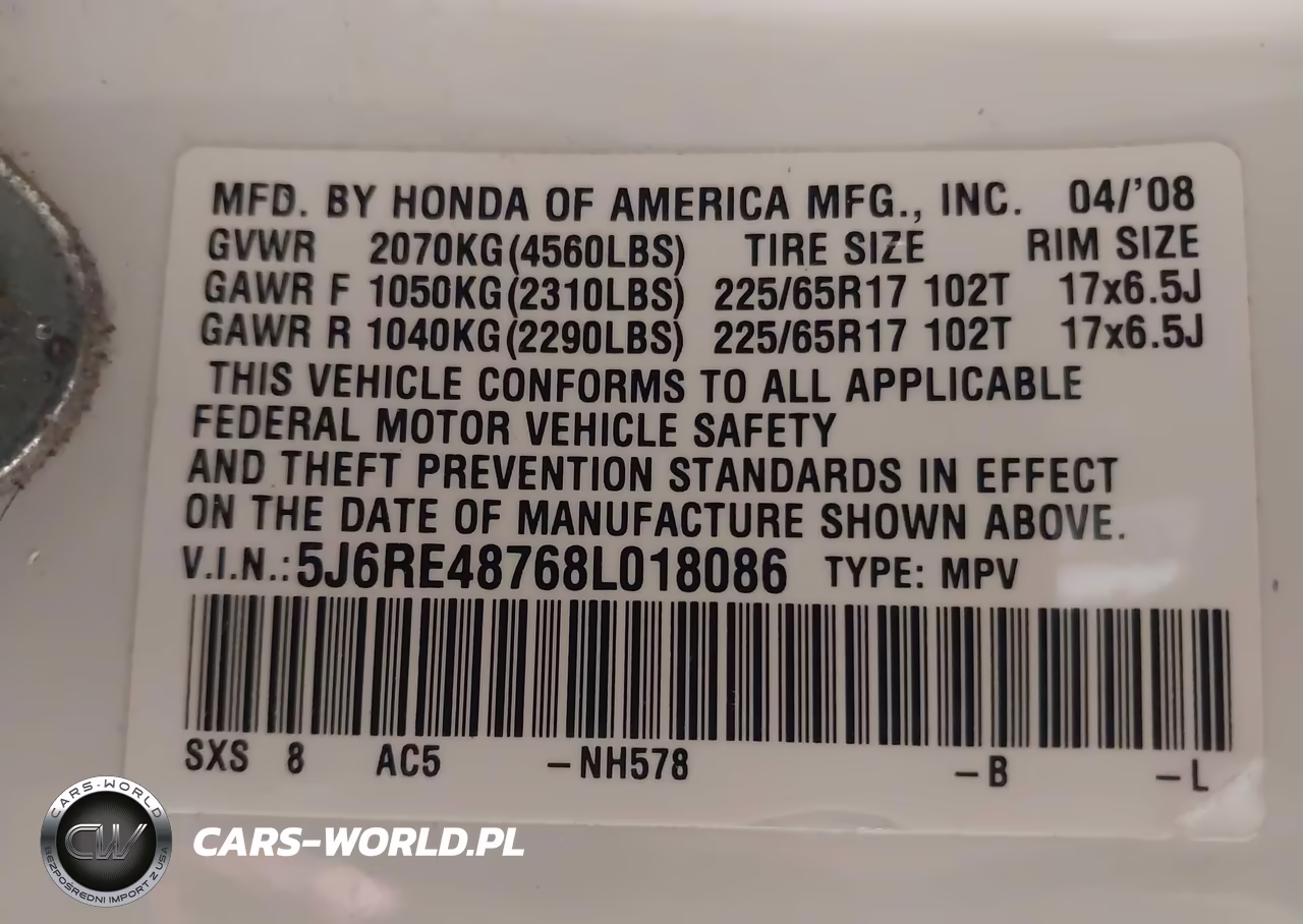 2008 Honda Cr-V Ex-L VIN:5J6RE48768L018086 - 9