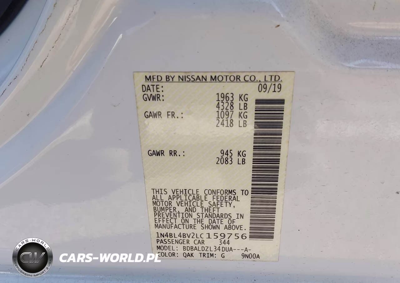 2020 Nissan Altima S Fwd VIN:1N4BL4BV2LC159756 - 9