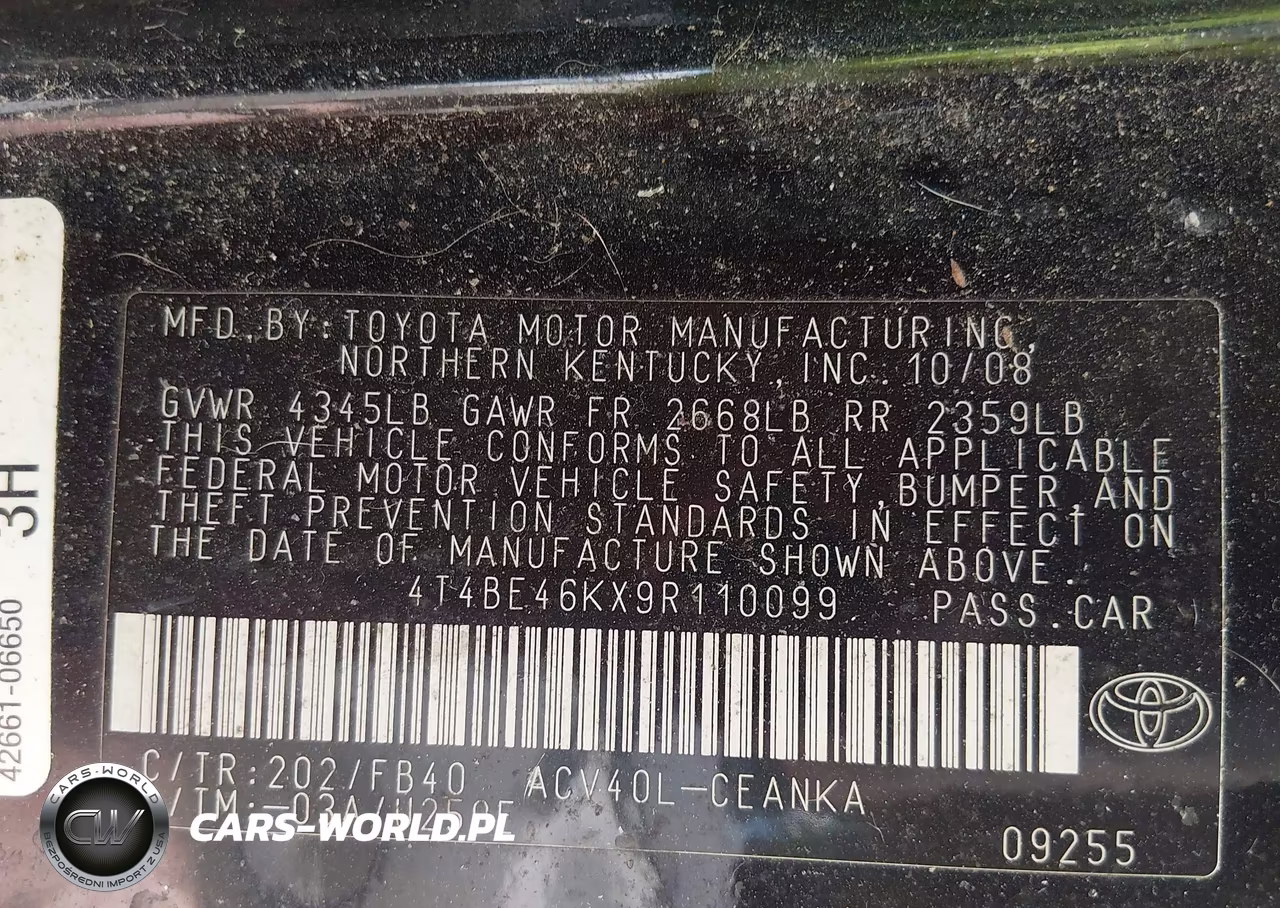 2009 Toyota Camry Le VIN:4T4BE46KX9R110099 - 9