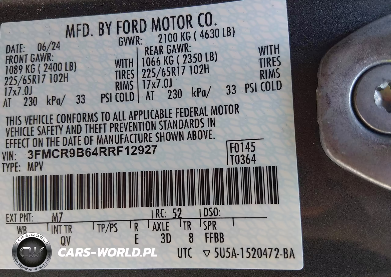 2024 Ford Bronco Sport Big Bend VIN:3FMCR9B64RRF12927 - 9