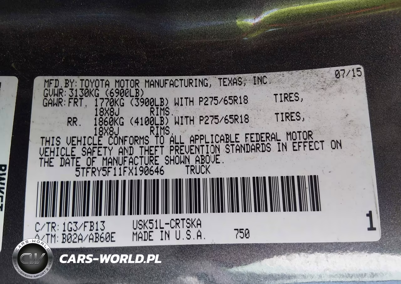 2015 Toyota Tundra Sr5 5.7L V8 VIN:5TFRY5F11FX190646 - 9