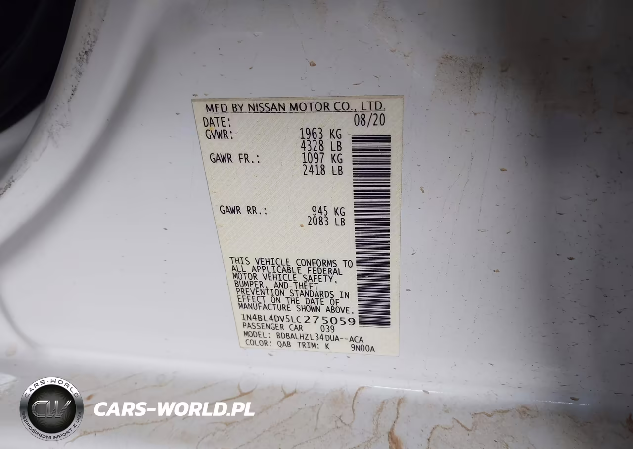 2020 Nissan Altima Sv Fwd VIN:1N4BL4DV5LC275059 - 9