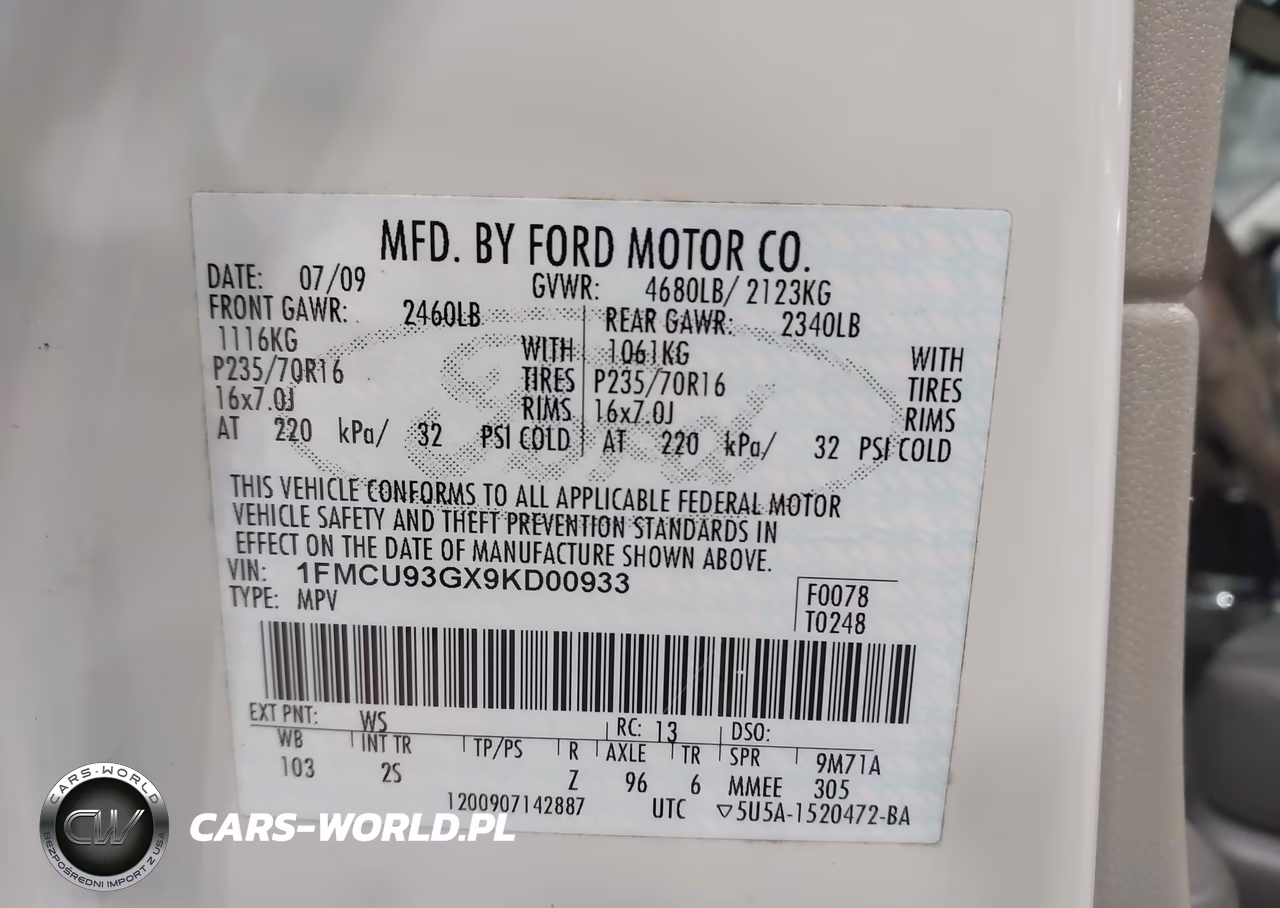 2009 Ford Escape Xlt VIN:1FMCU93GX9KD00933 - 9