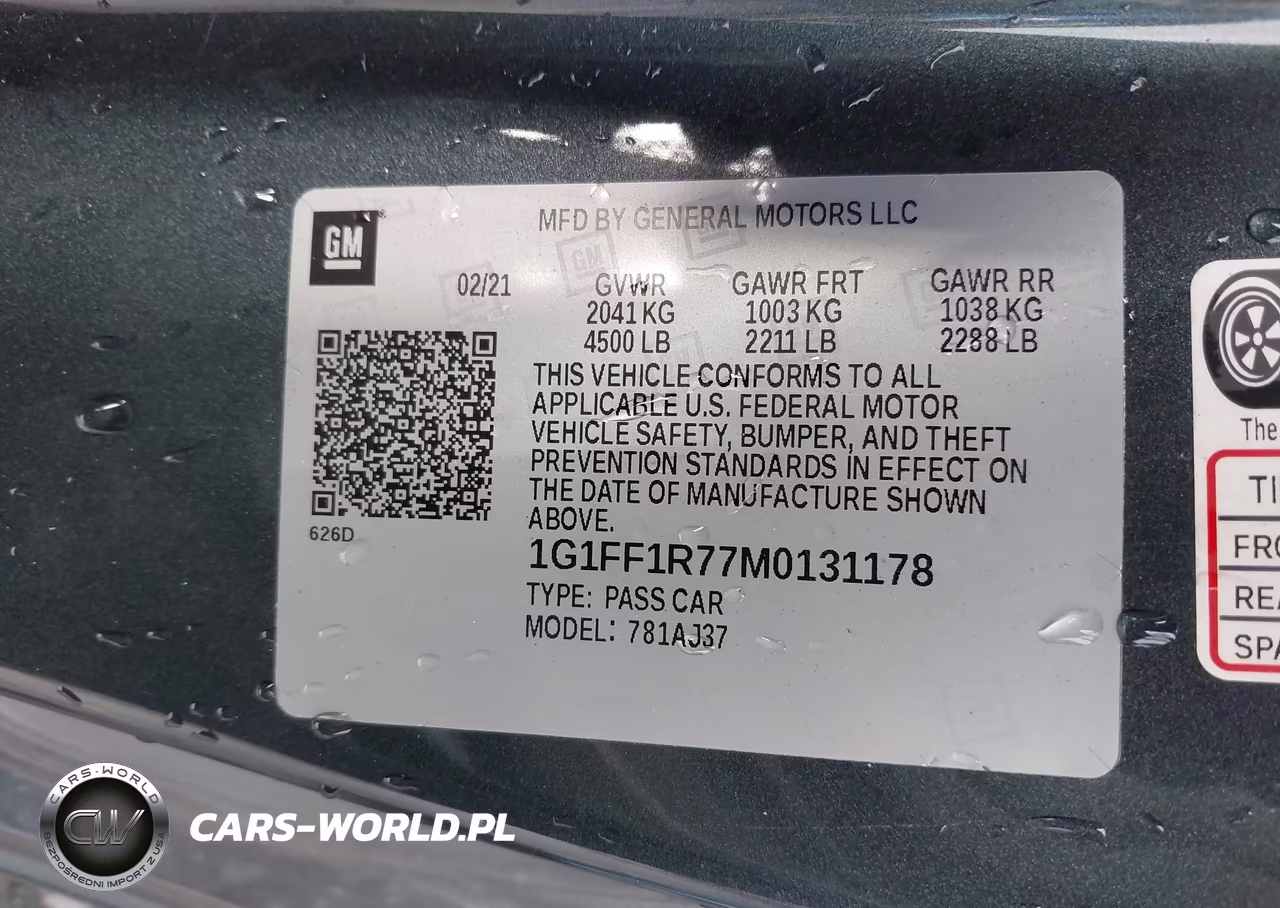 2021 Chevrolet Camaro Rwd 1Ss VIN:1G1FF1R77M0131178 - 9
