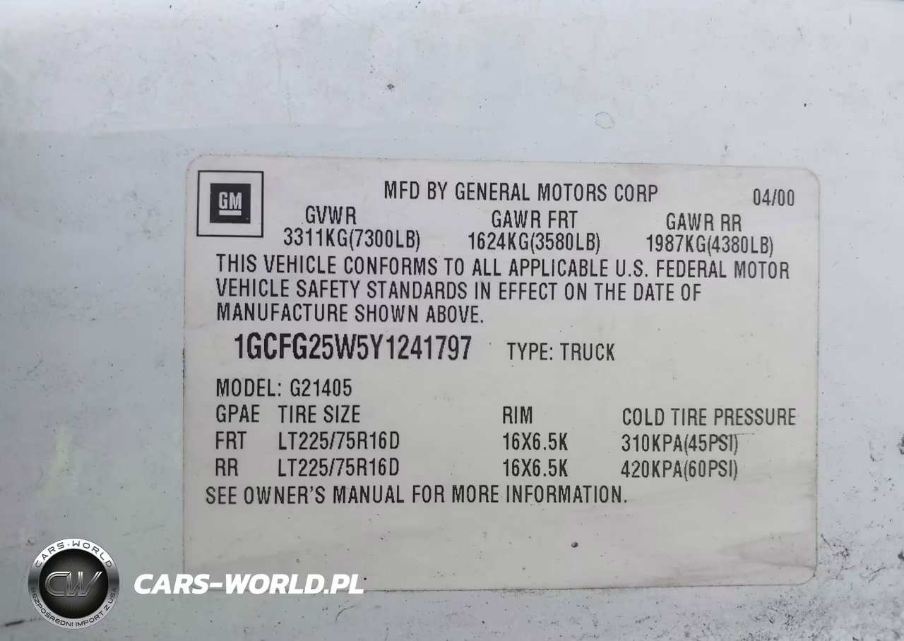 2000 Chevrolet Express VIN:1GCFG25W5Y1241797 - 9
