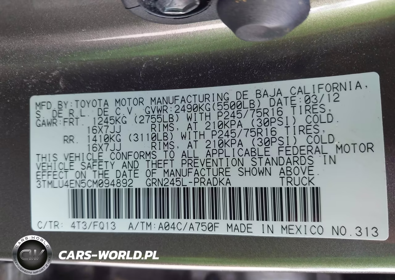 2012 Toyota Tacoma Double Cab VIN:3TMLU4EN5CM094892 - 9