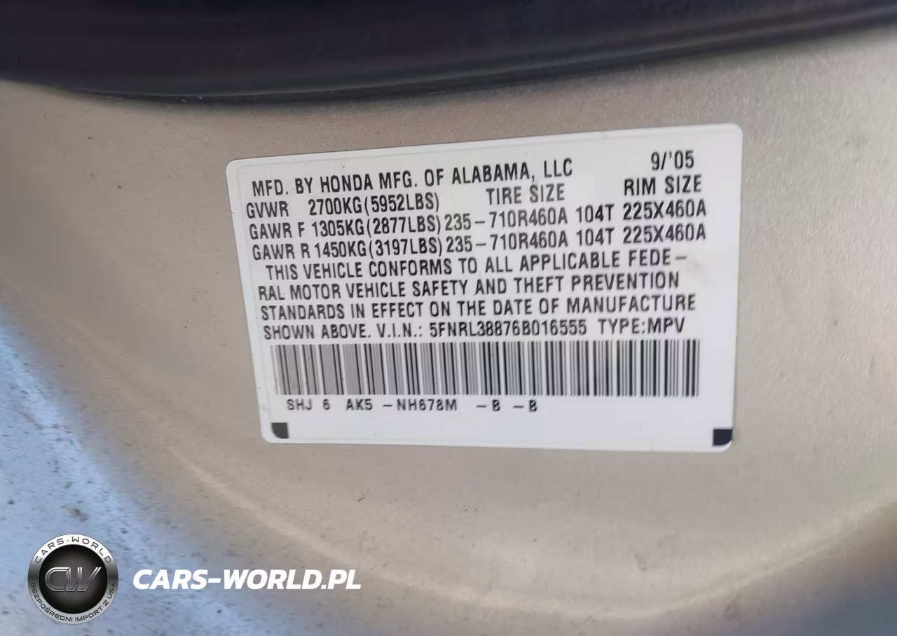 2006 Honda Odyssey Touring VIN:5FNRL38876B016555 - 9