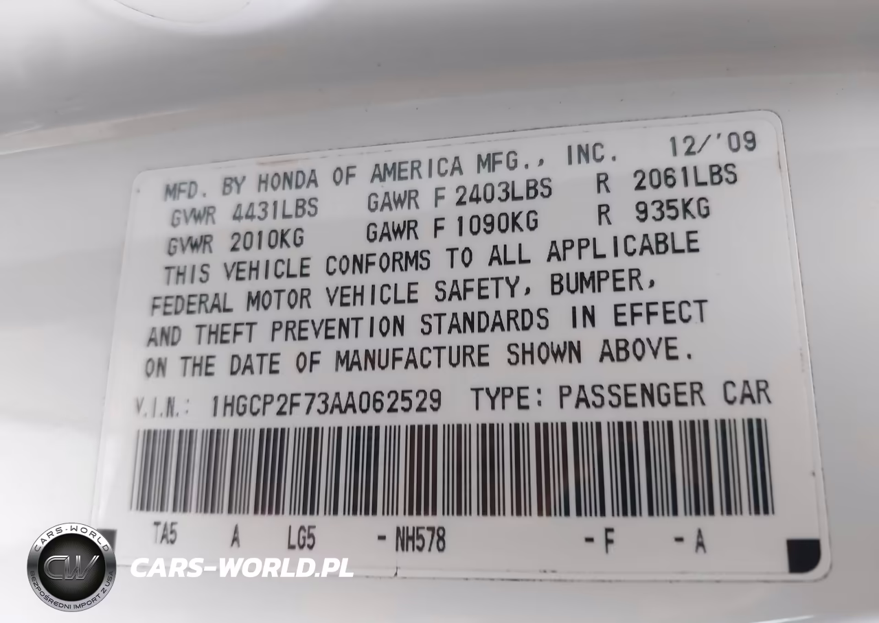 2010 Honda Accord 2.4 Ex VIN:1HGCP2F73AA062529 - 9