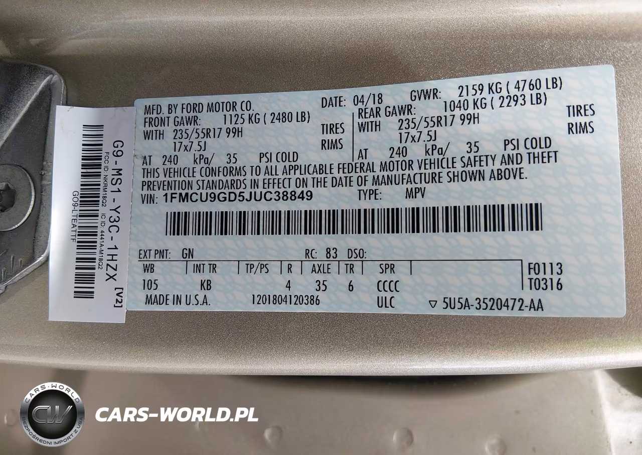 2018 Ford Escape Se VIN:1FMCU9GD5JUC38849 - 9