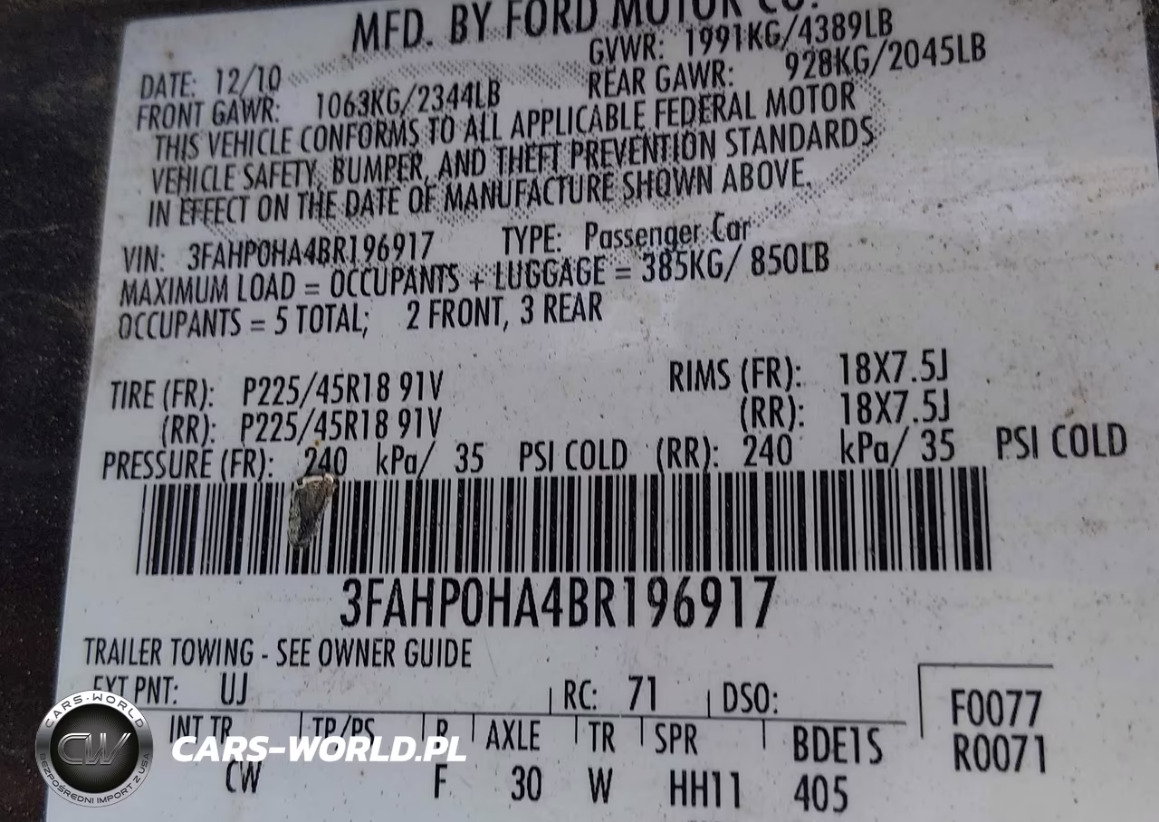 2011 Ford Fusion Se VIN:3FAHP0HA4BR196917 - 9