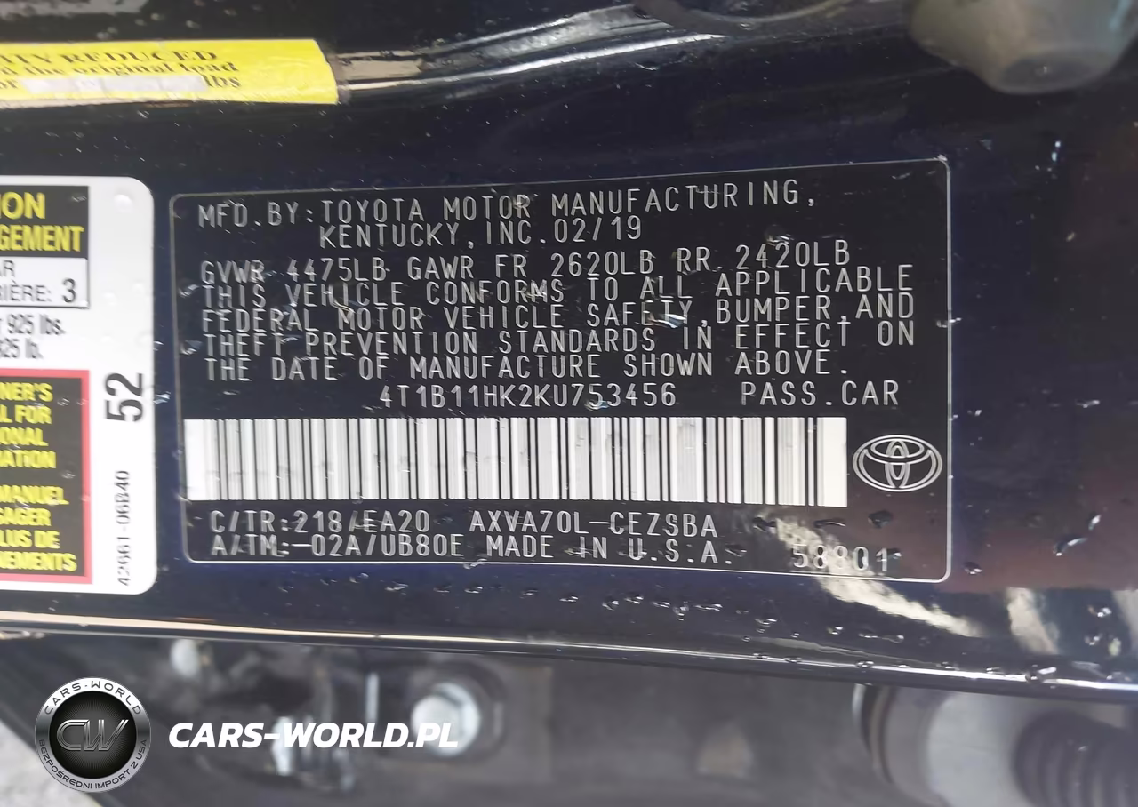 2019 Toyota Camry Se VIN:4T1B11HK2KU753456 - 9