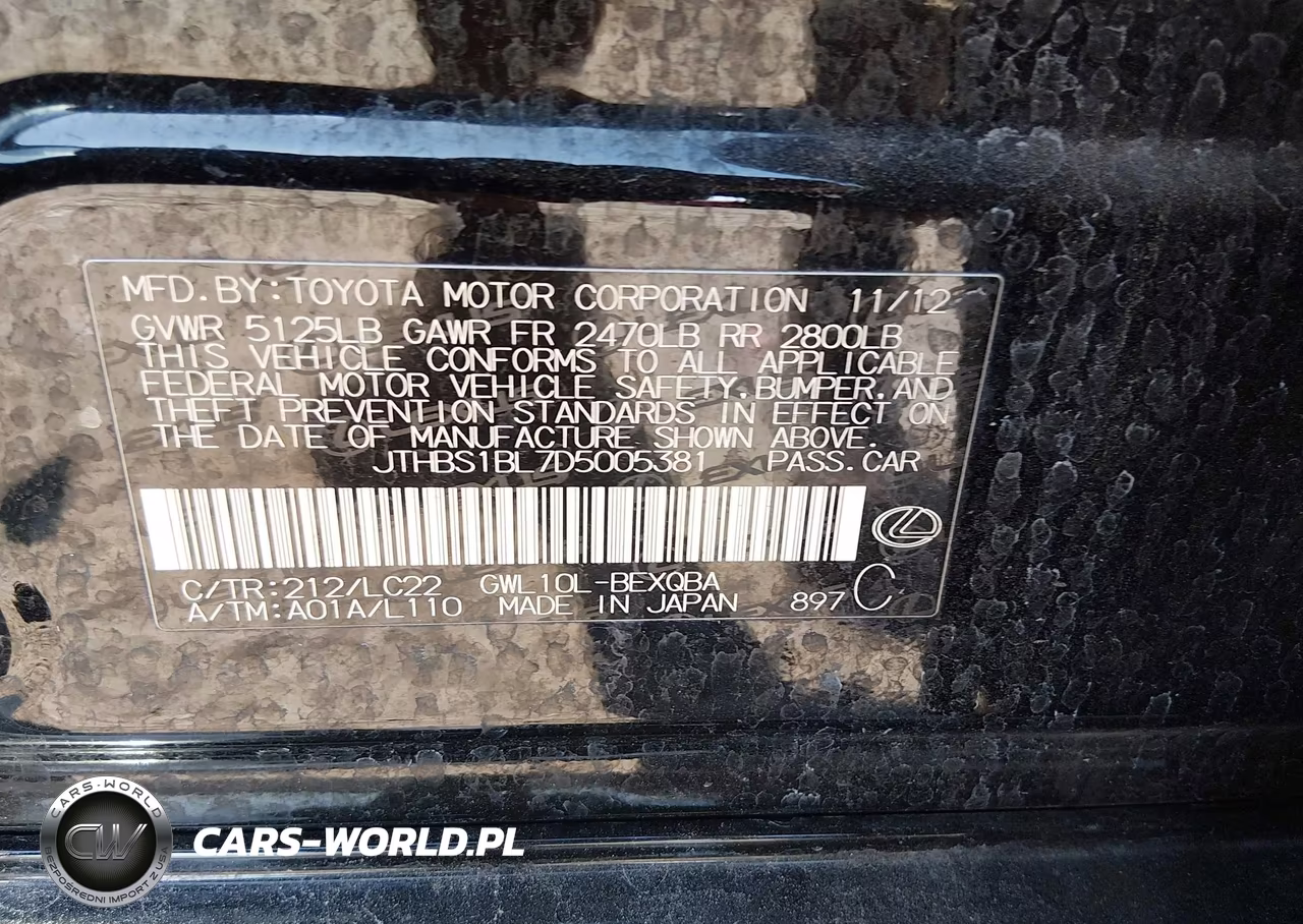 2013 Lexus Gs 450H VIN:JTHBS1BL7D5005381 - 9