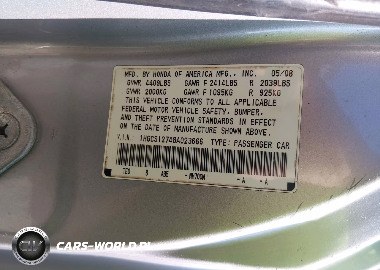 2008 Honda Accord 2.4 Ex VIN:1HGCS12748A023666 - 9