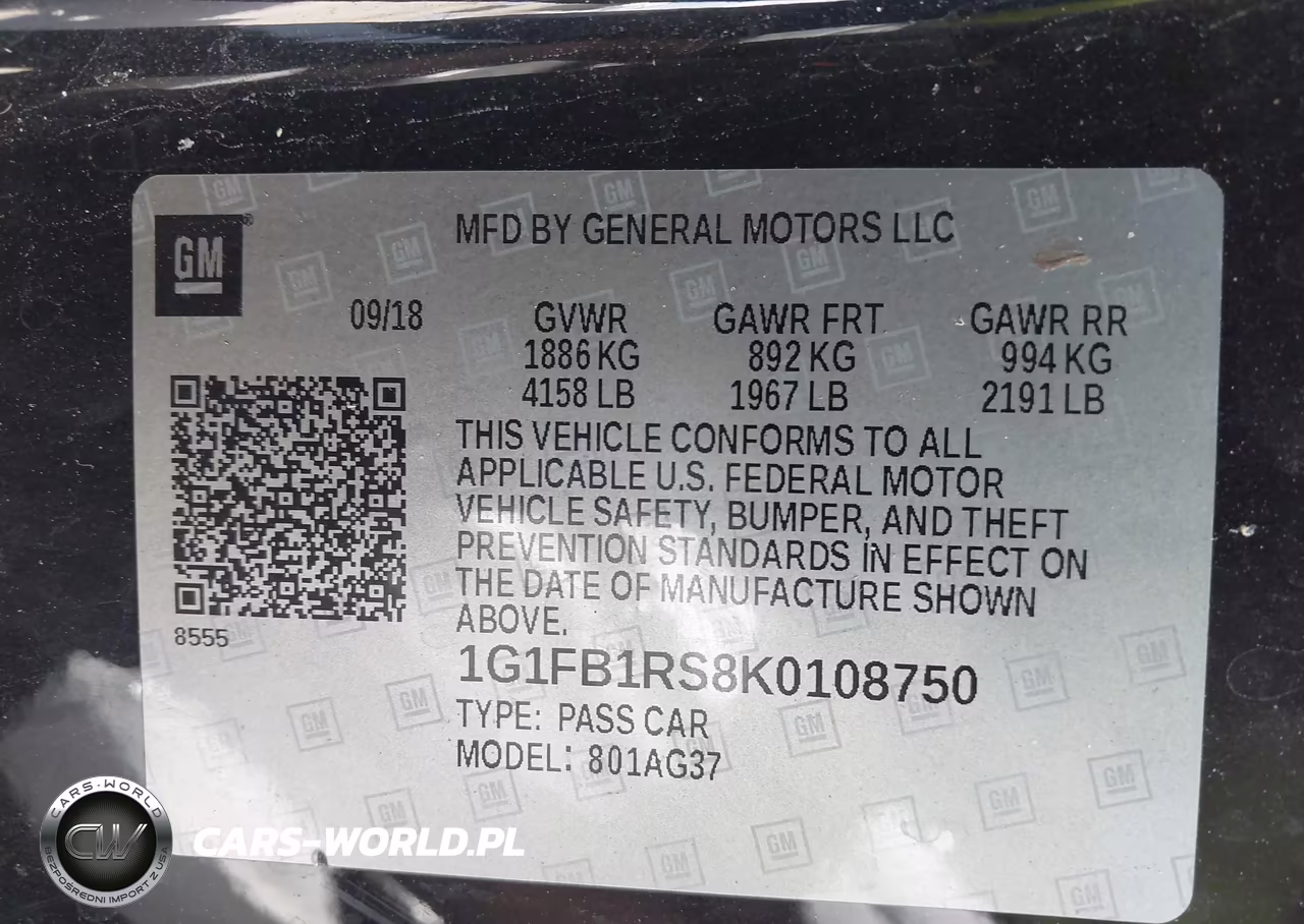 2019 Chevrolet Camaro 1Lt VIN:1G1FB1RS8K0108750 - 9